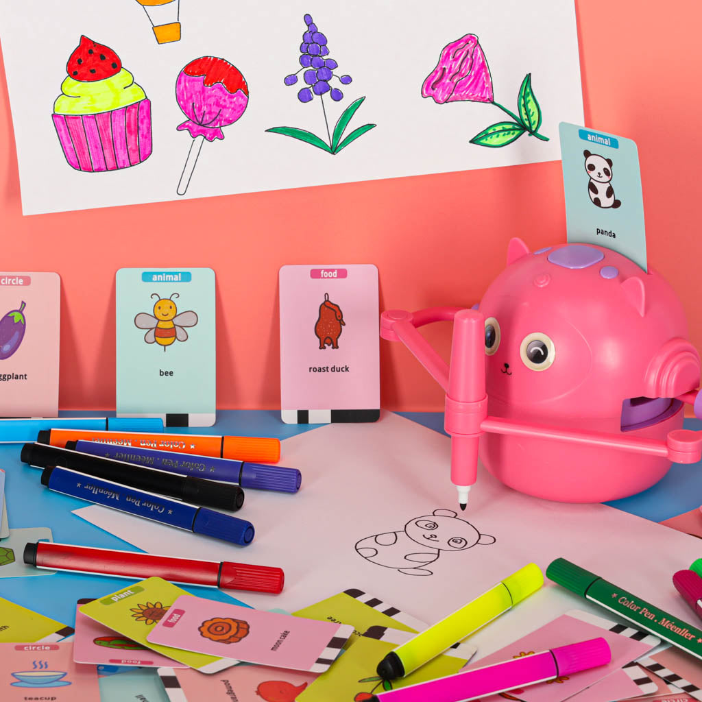 Educational Robot Interactive Learning To Draw Writing Fiche Set Markers Pink