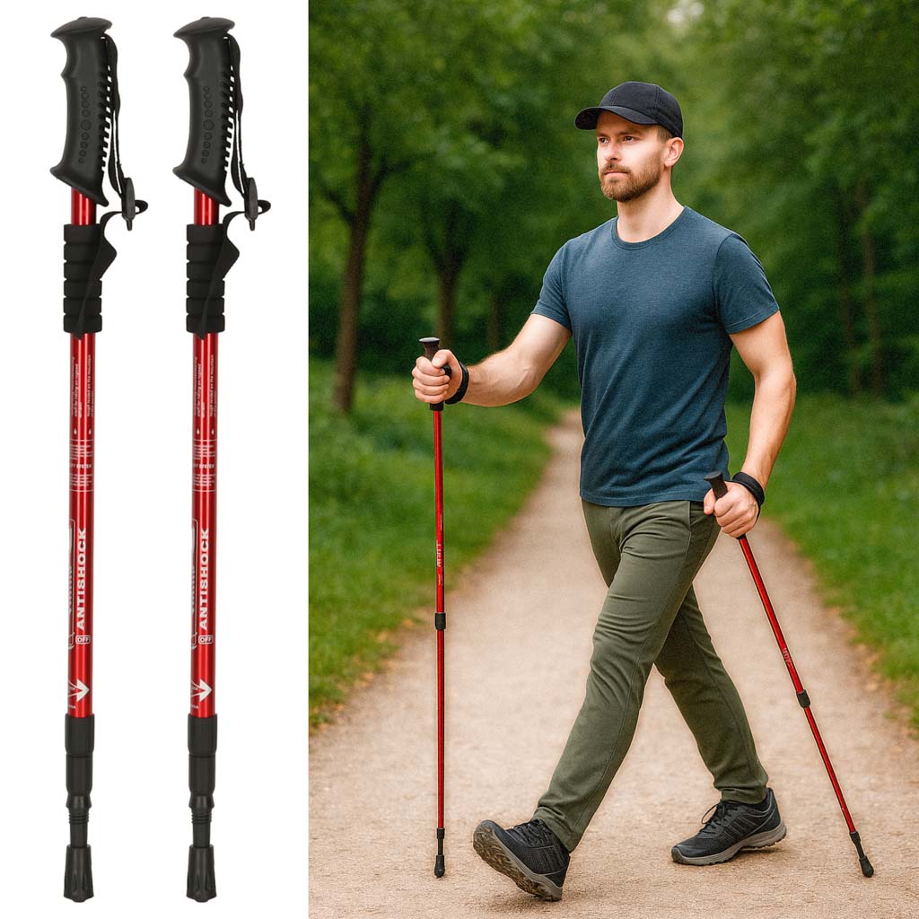 Trekking Poles For Nordic Walking Folding 2 Pieces Red