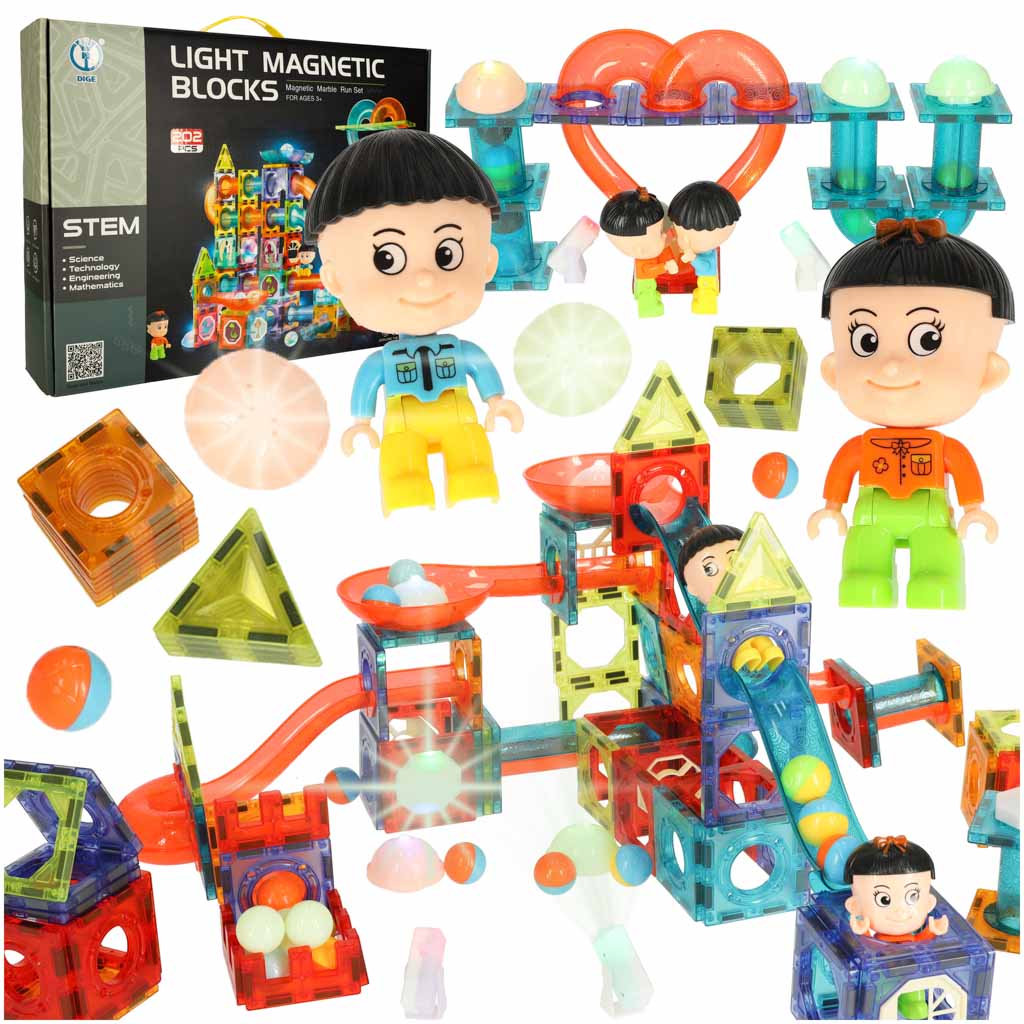 Magnetic Blocks Marble Ball Track Glowing 202 Pieces
