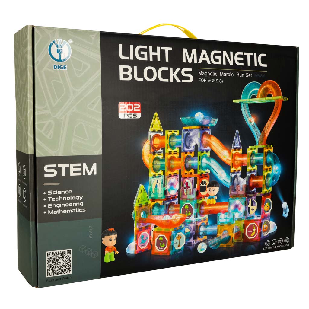 Magnetic Blocks Marble Ball Track Glowing 202 Pieces