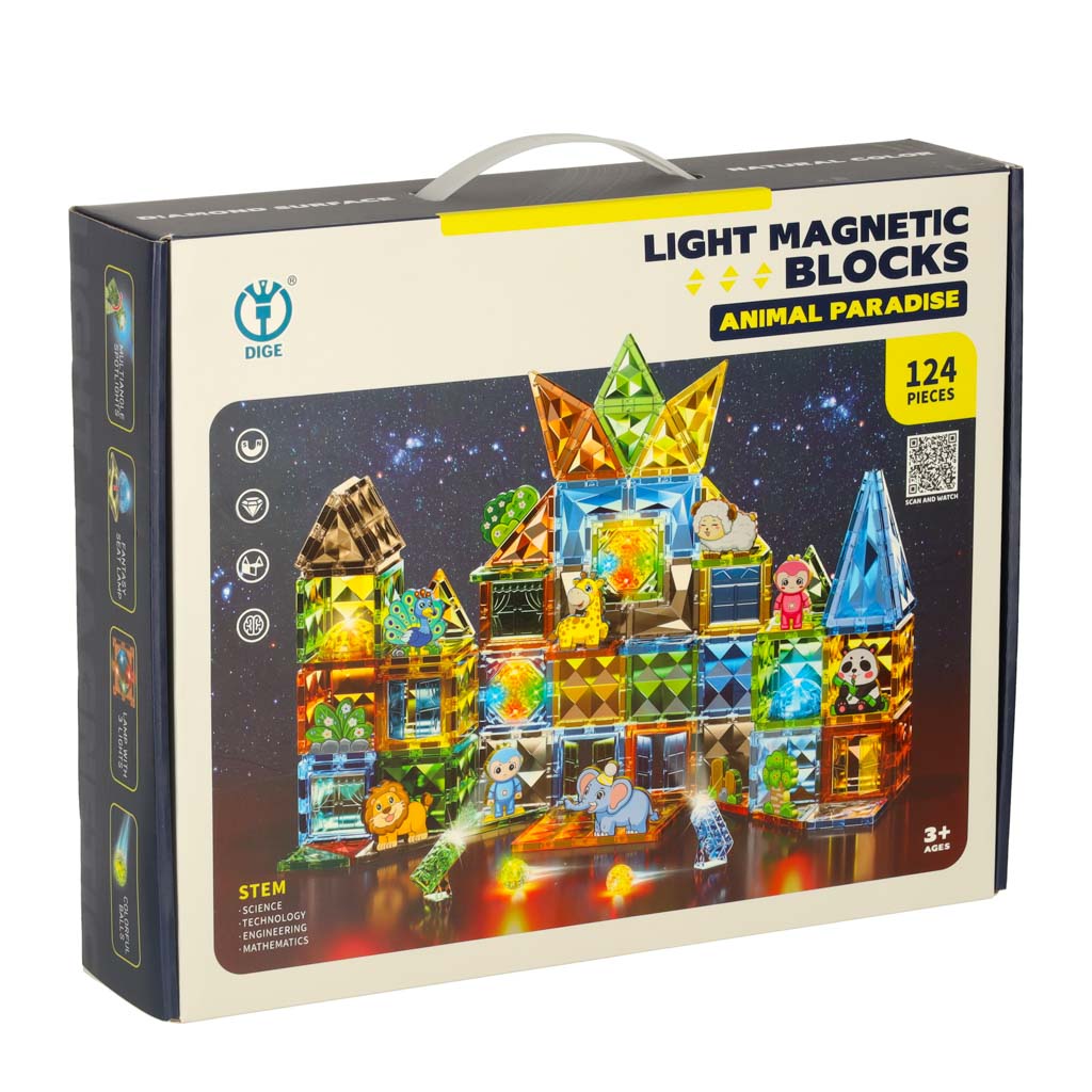 3d Construction Magnetic Blocks Glowing Animal Park 124 El.