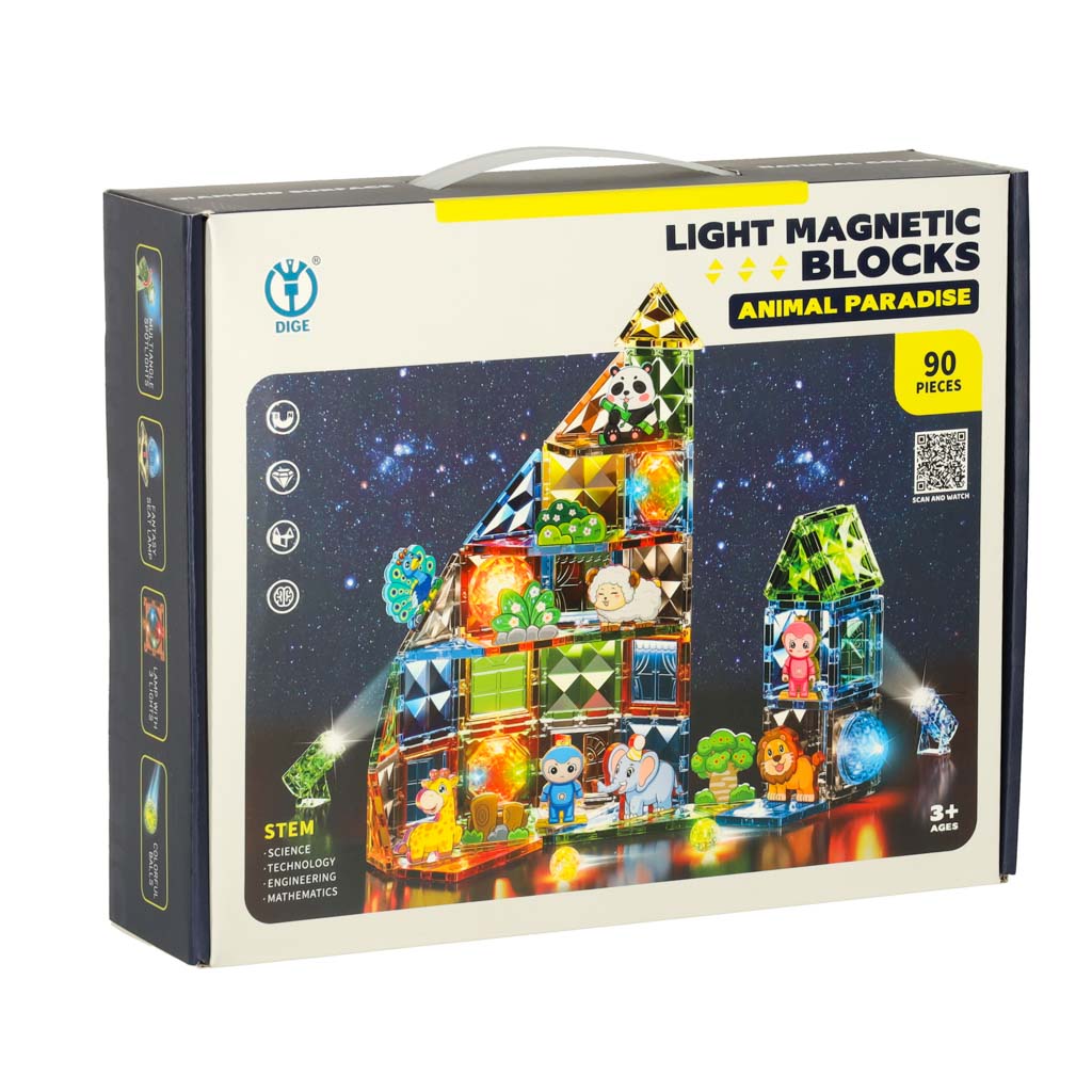 3d Construction Magnetic Blocks Glowing Animal Park 90 El.
