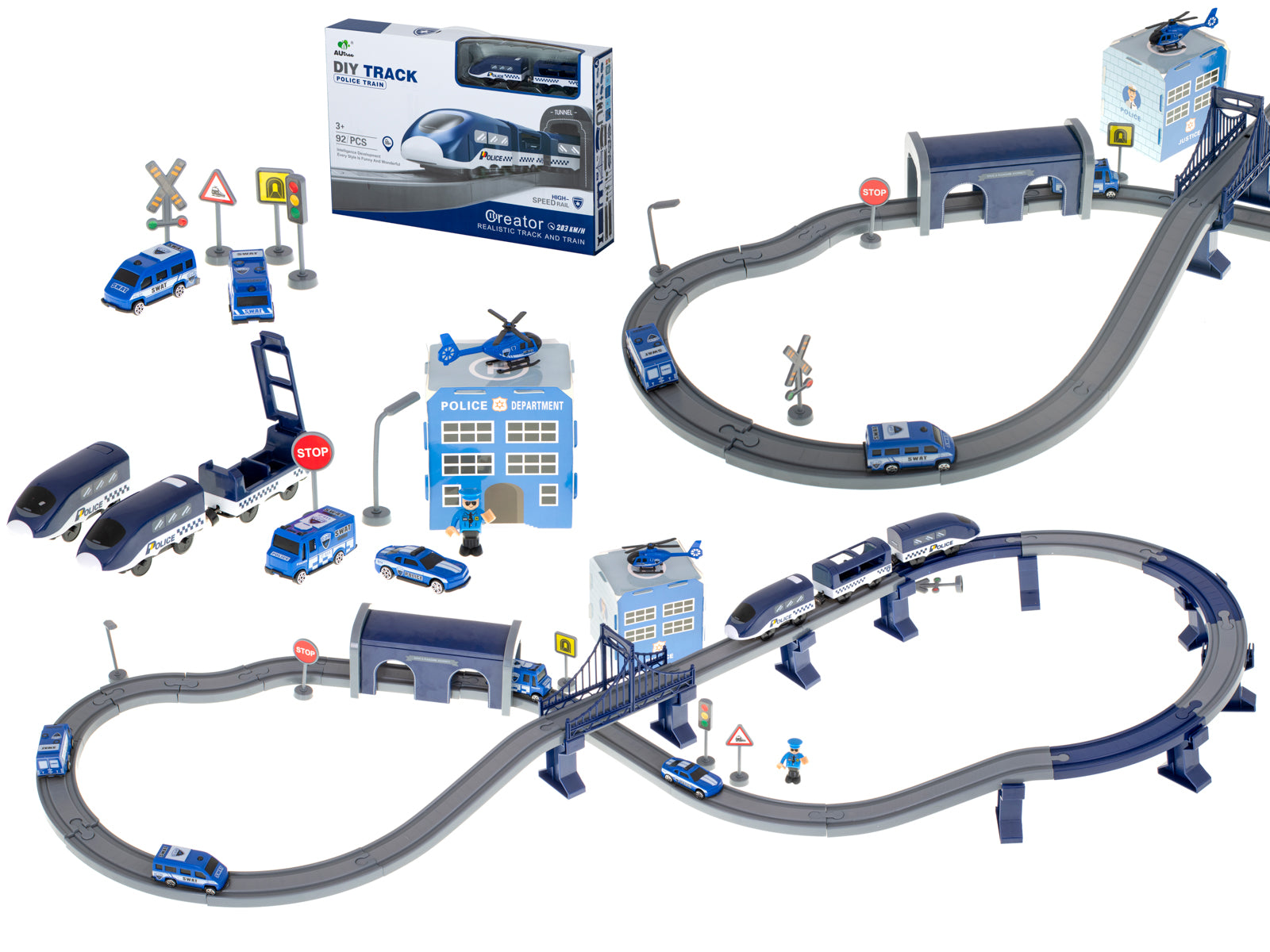 Electric Train Train Police Cars 92 Elements ~300cm