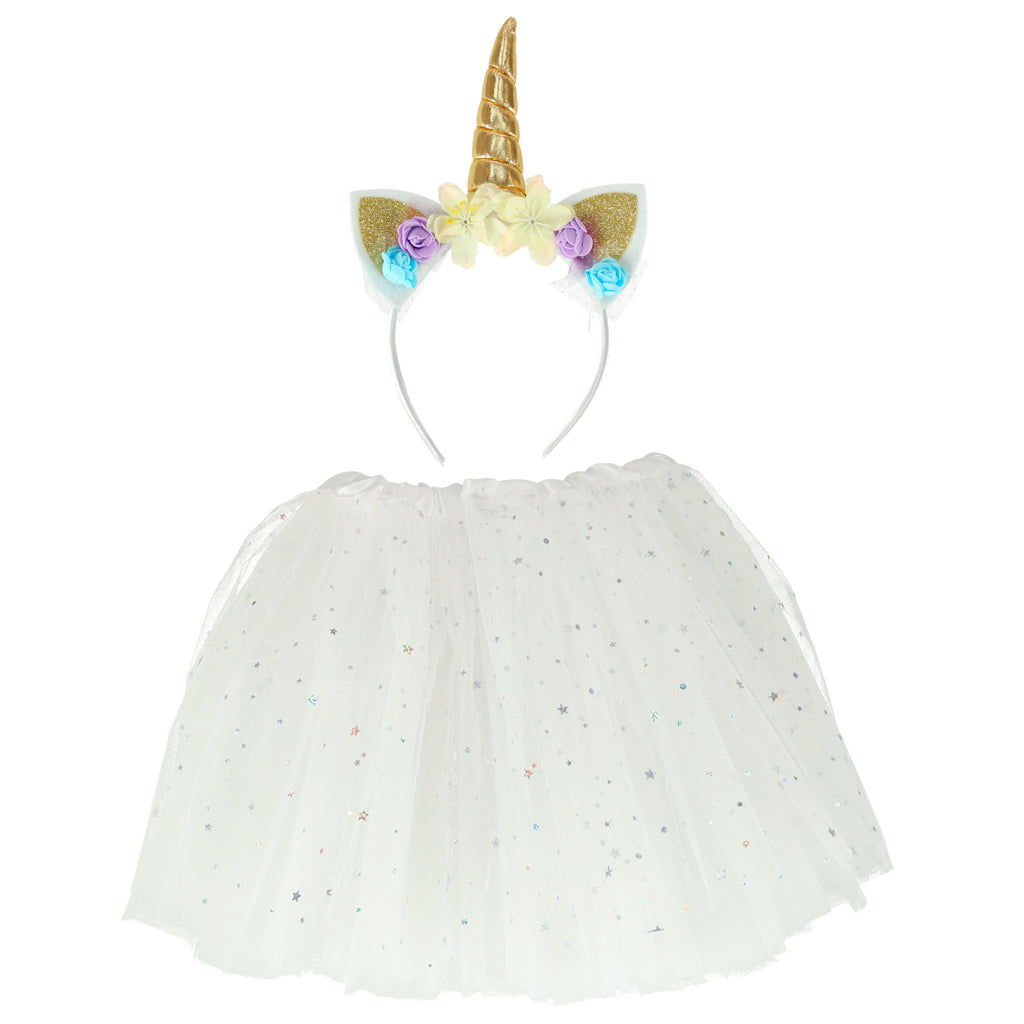 Unicorn Carnival Costume Headband+skirt White 3-6 Years Old