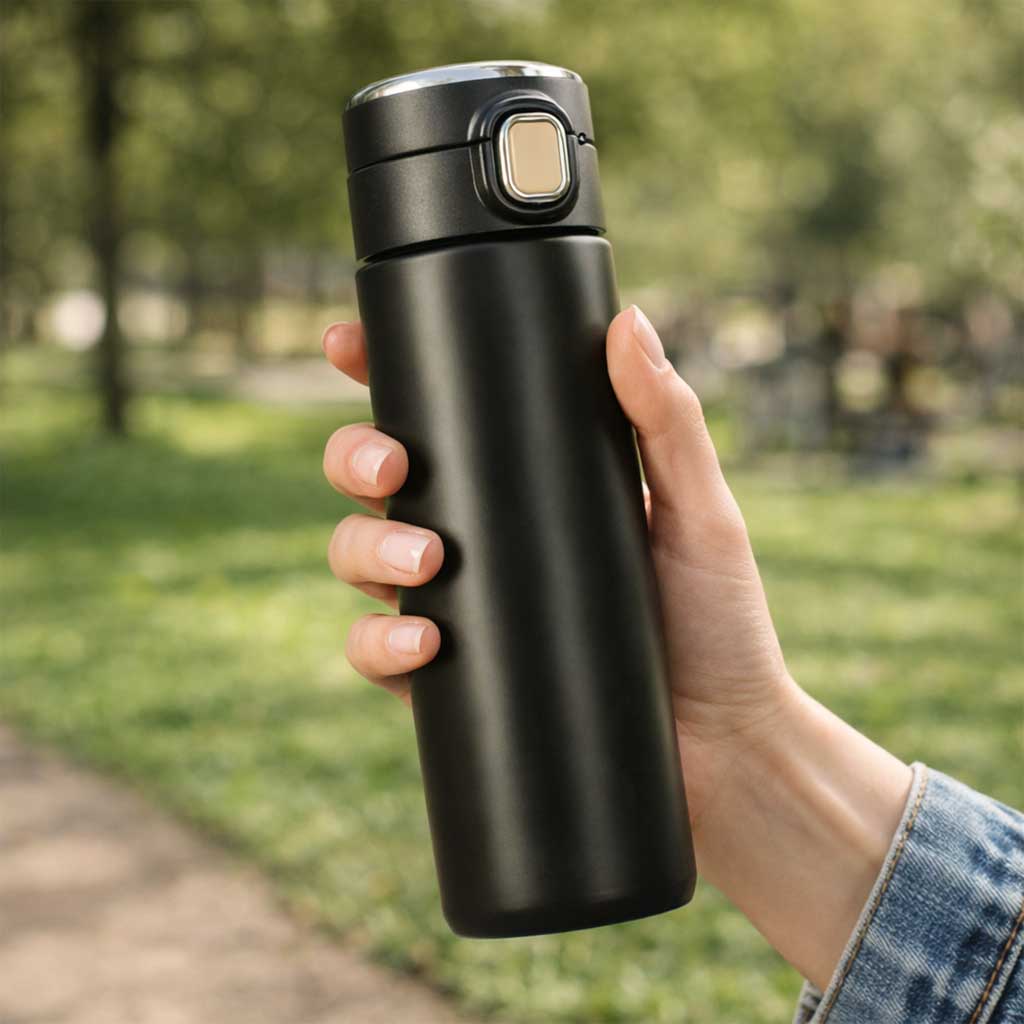 Led Thermos Thermobecher mit Mundstück 420 ml Schwarz