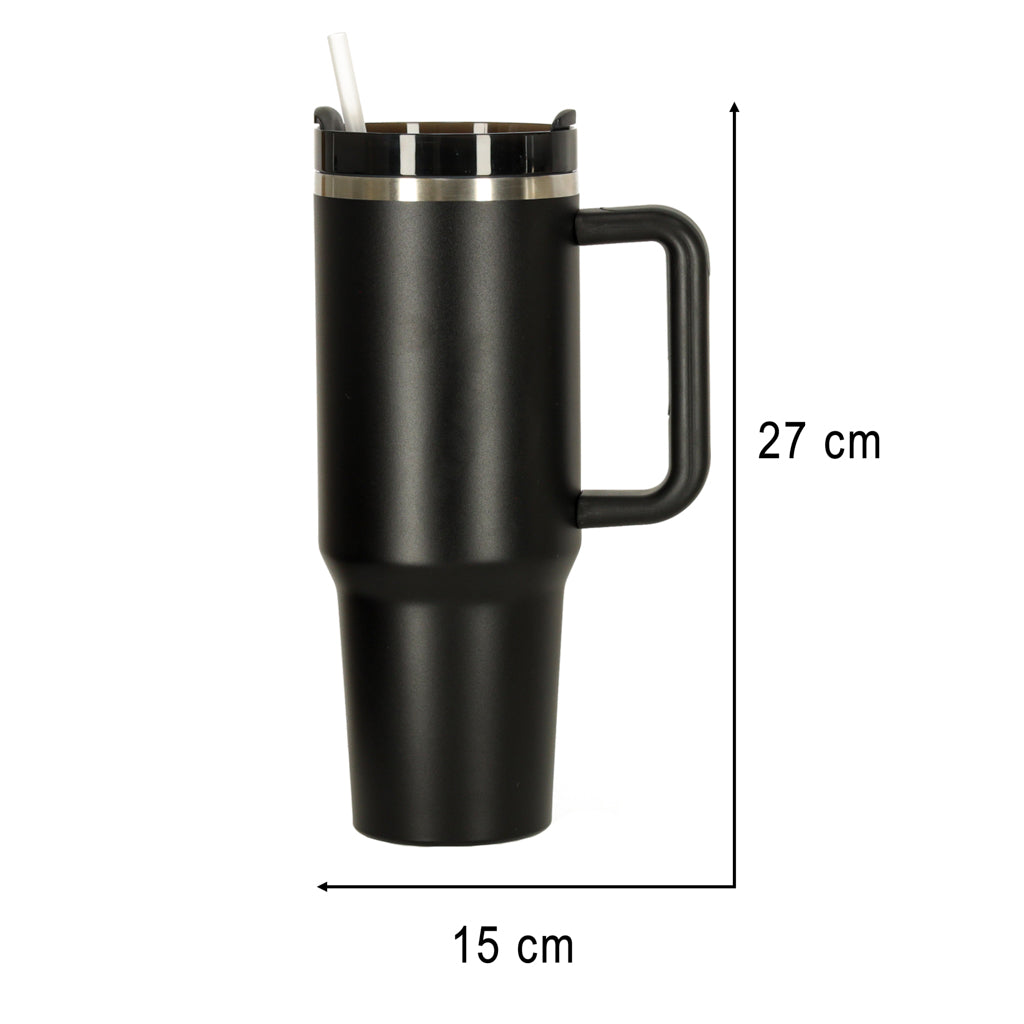 Thermal Mug With Straw And Handle Thermos 1200ml Black