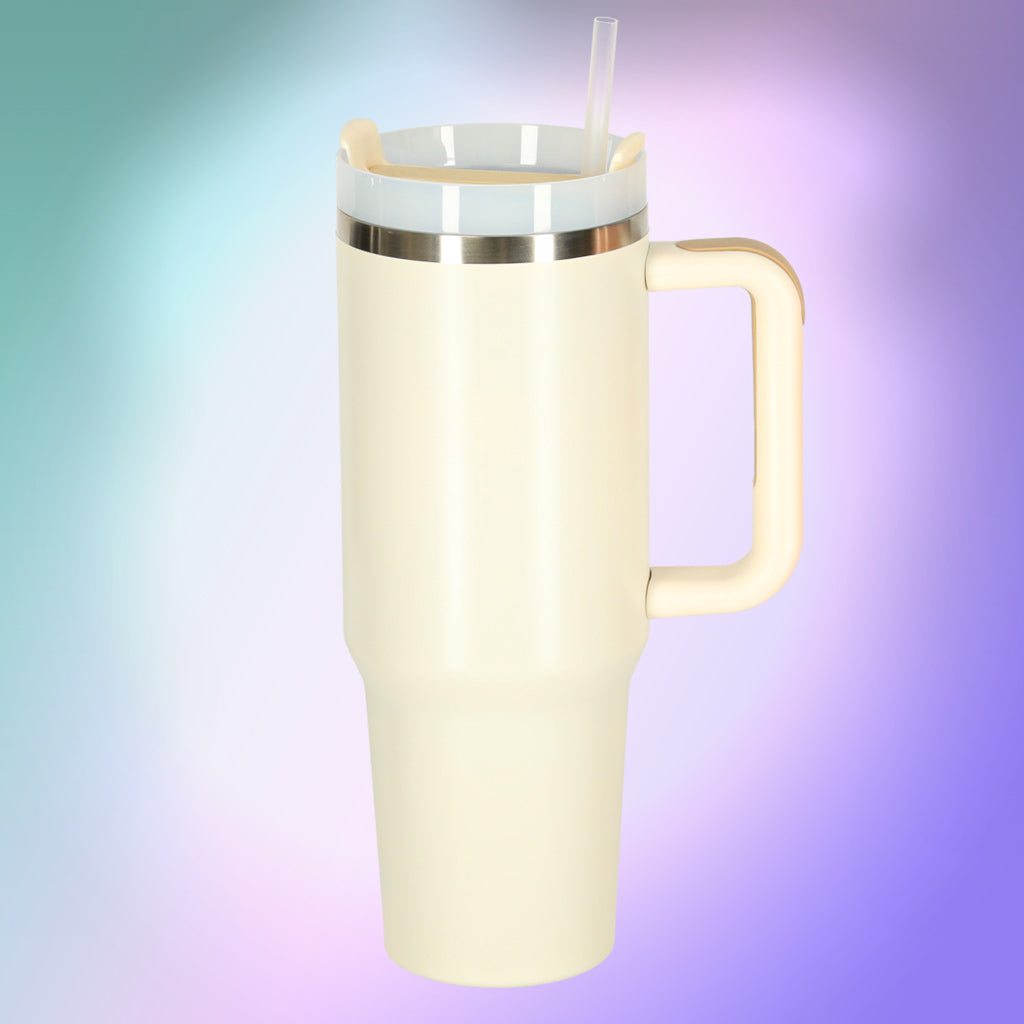 Thermal Mug With Straw And Handle Thermos 1200ml Cream