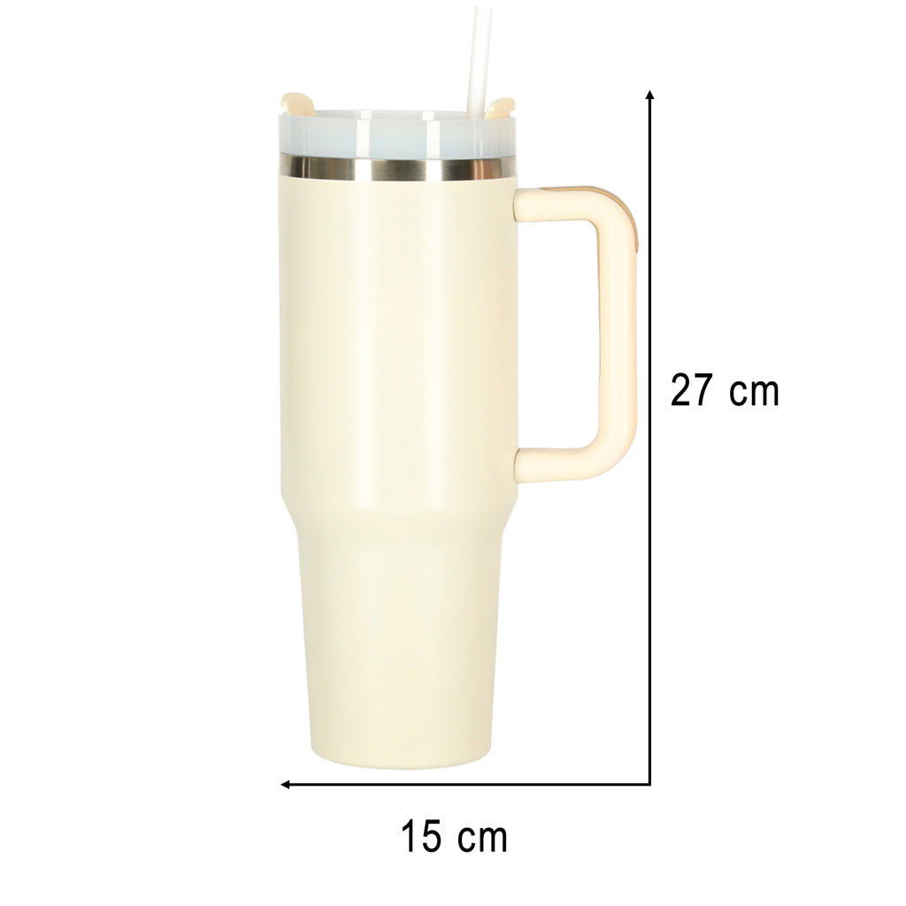 Thermal Mug With Straw And Handle Thermos 1200ml Cream