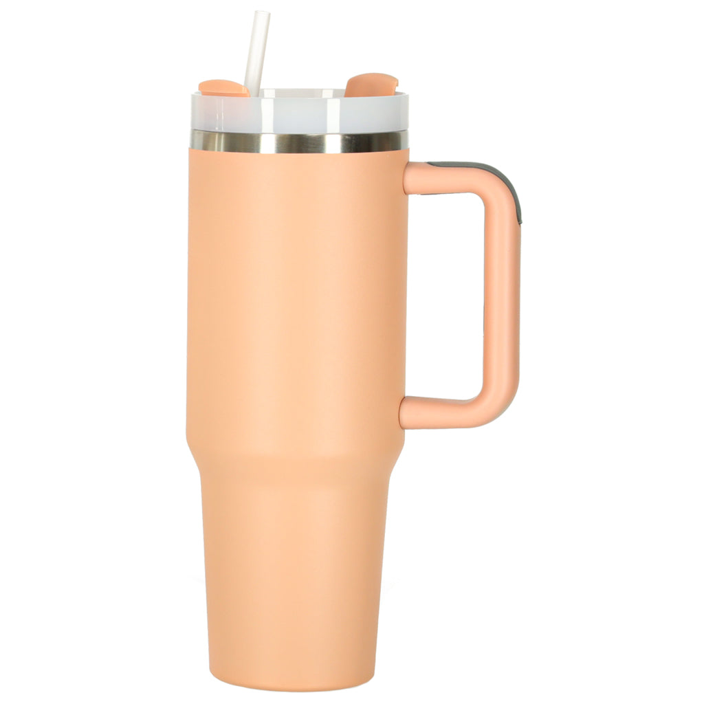 Cana Termica Cu Paie Si Maner Thermos 1200ml Roz Pudra