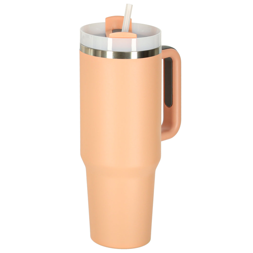 Cana Termica Cu Paie Si Maner Thermos 1200ml Roz Pudra