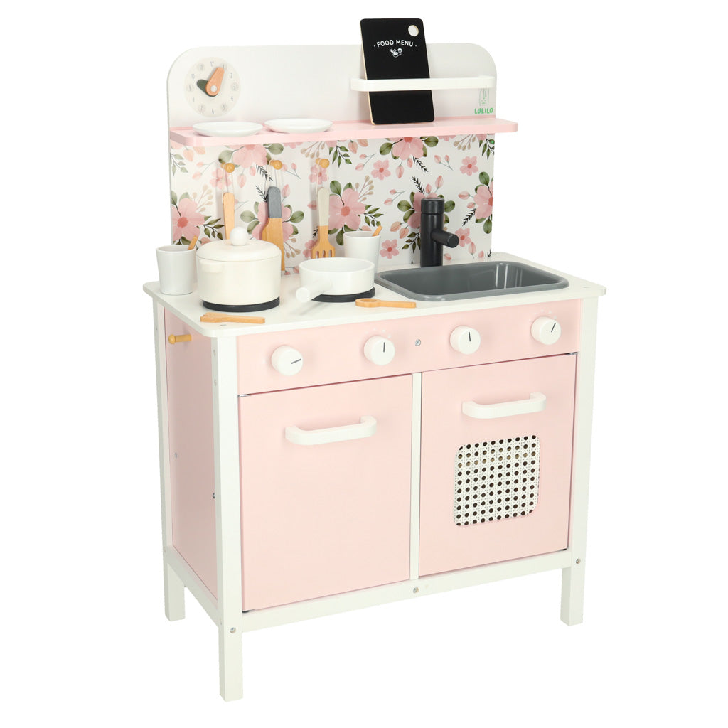 Wooden Kitchen Pink Flowers Oven Lulilo