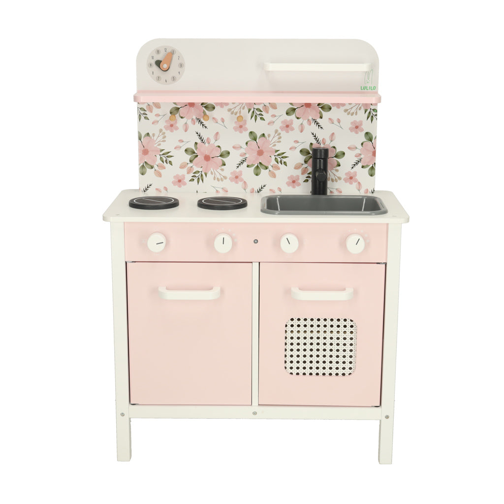 Wooden Kitchen Pink Flowers Oven Lulilo