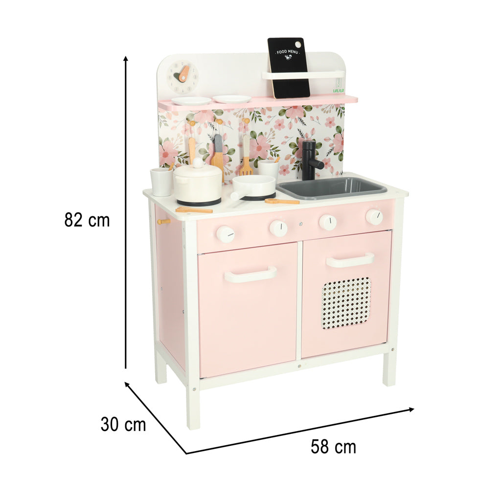 Wooden Kitchen Pink Flowers Oven Lulilo