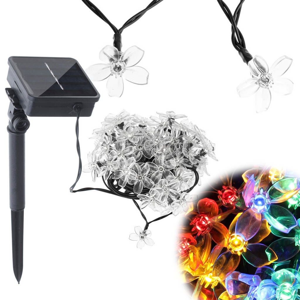 Luces Solares Para Jardín Flores 7m 50led Multicolor