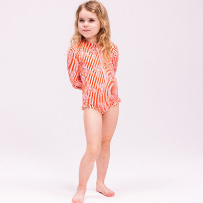 Swim Essentials Uv Swimsuit Girls With Long Sleeves - Red - Lobster Bay