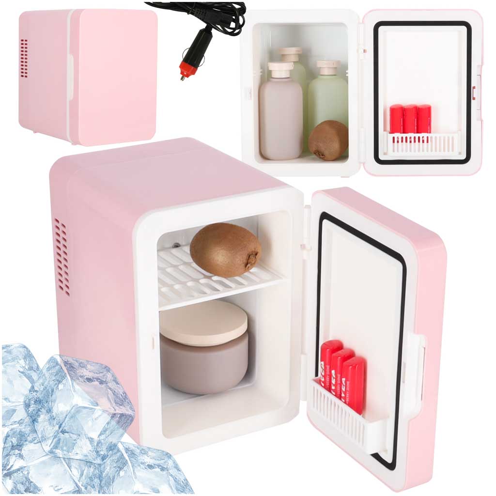 Rejse Køleskab Elbil Mini Til Mad Kosmetik Varme Køling 2i1 4l Pink