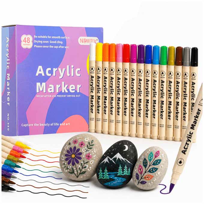 Akrylové popisovače na látkové kamene Značkovače Značkovače Značkovače Vodotesné fixky Diy 48 ks.