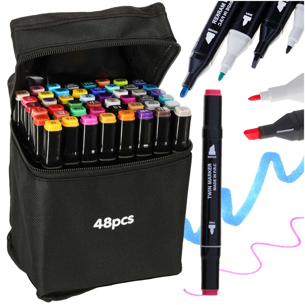 Double-sided Alcohol Markers In Case 48 + Stand