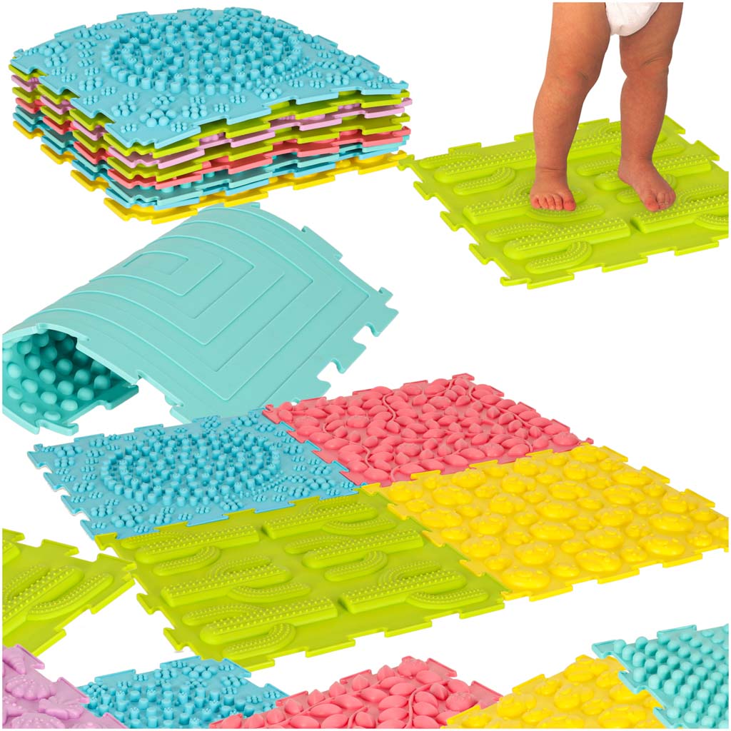 Tapete Sensorial Montessori Masaje de Pies Puzzle 8 Piezas Pastel