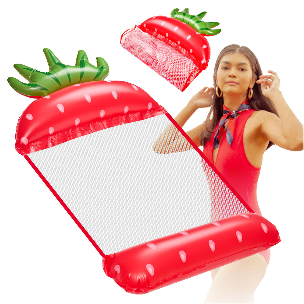 Inflatable Mattress Beach Hammock Water Lounger Chair Swimming Pool Strawberry