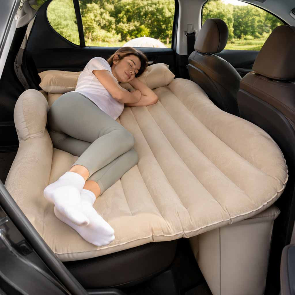 Car Bed Mattress Car Inflatable + Pump Beige