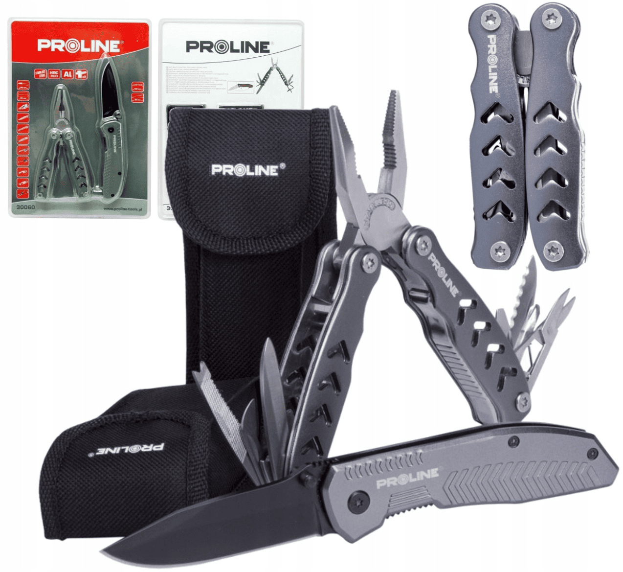 Multitool-Zange, 9 Zoll, 1148 mm, faltbares Messer, 15 cm Griff aus Edelstahl, Aluminium, Liner-Lock-Nylonkoffer Proline