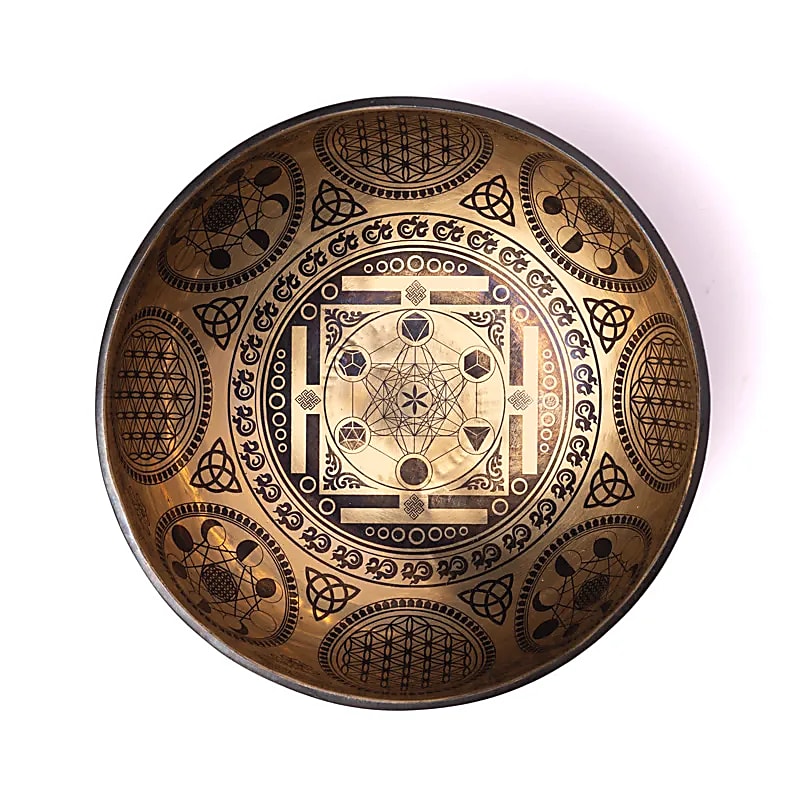 Campana tibetana incisa al laser Cubo di Metatron - ±1400-1600 G; ±22-24 cm
