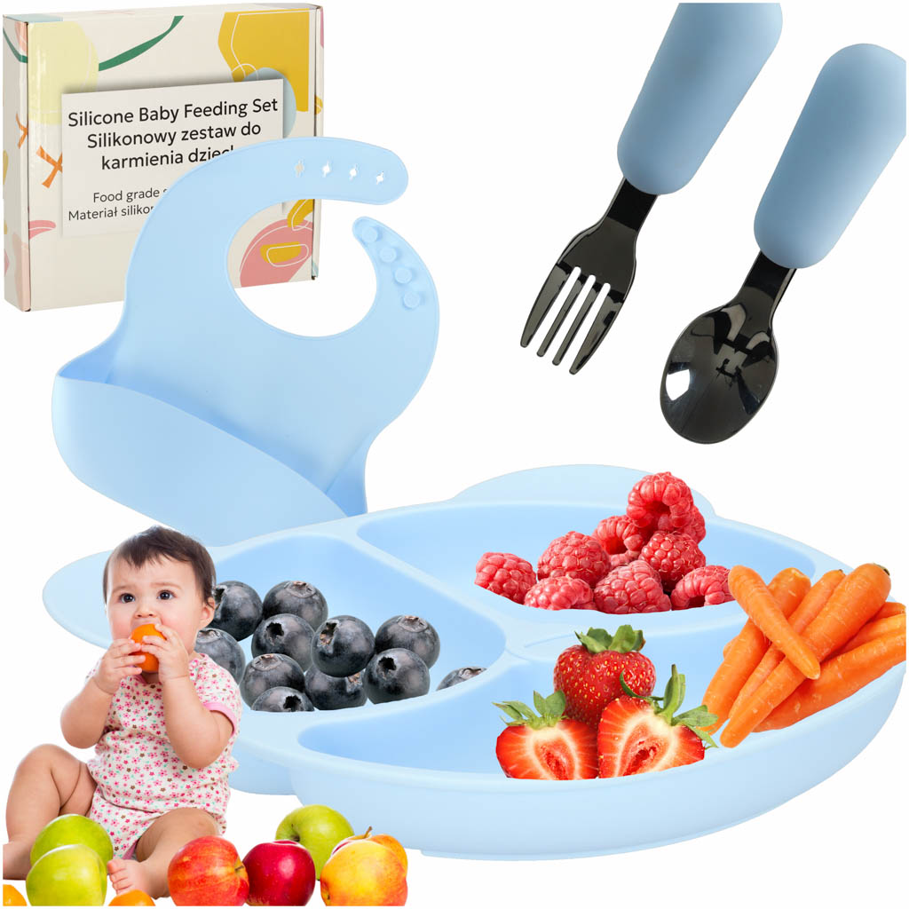 Silikonfat För Barn Nalle Bright Blue 4el