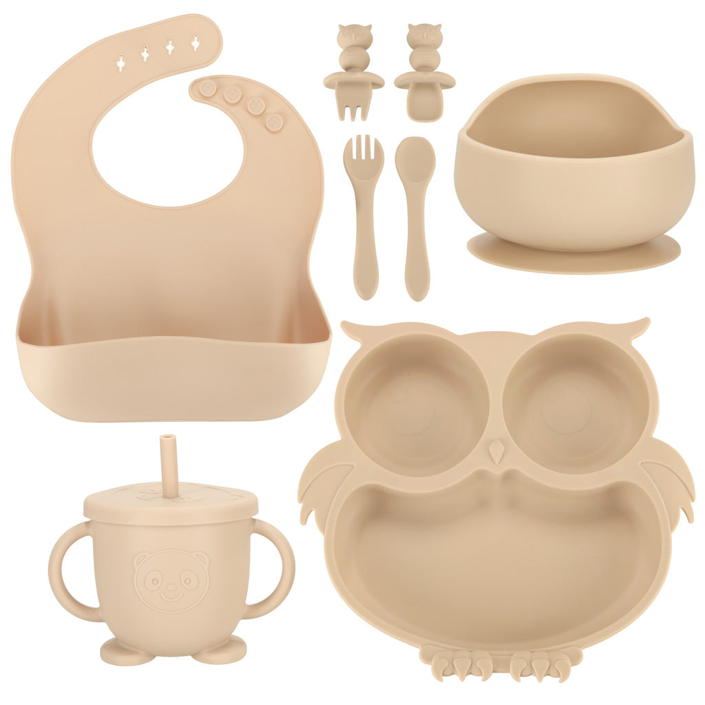 Silicone Dishes For Children Owl Beige 9 Elements
