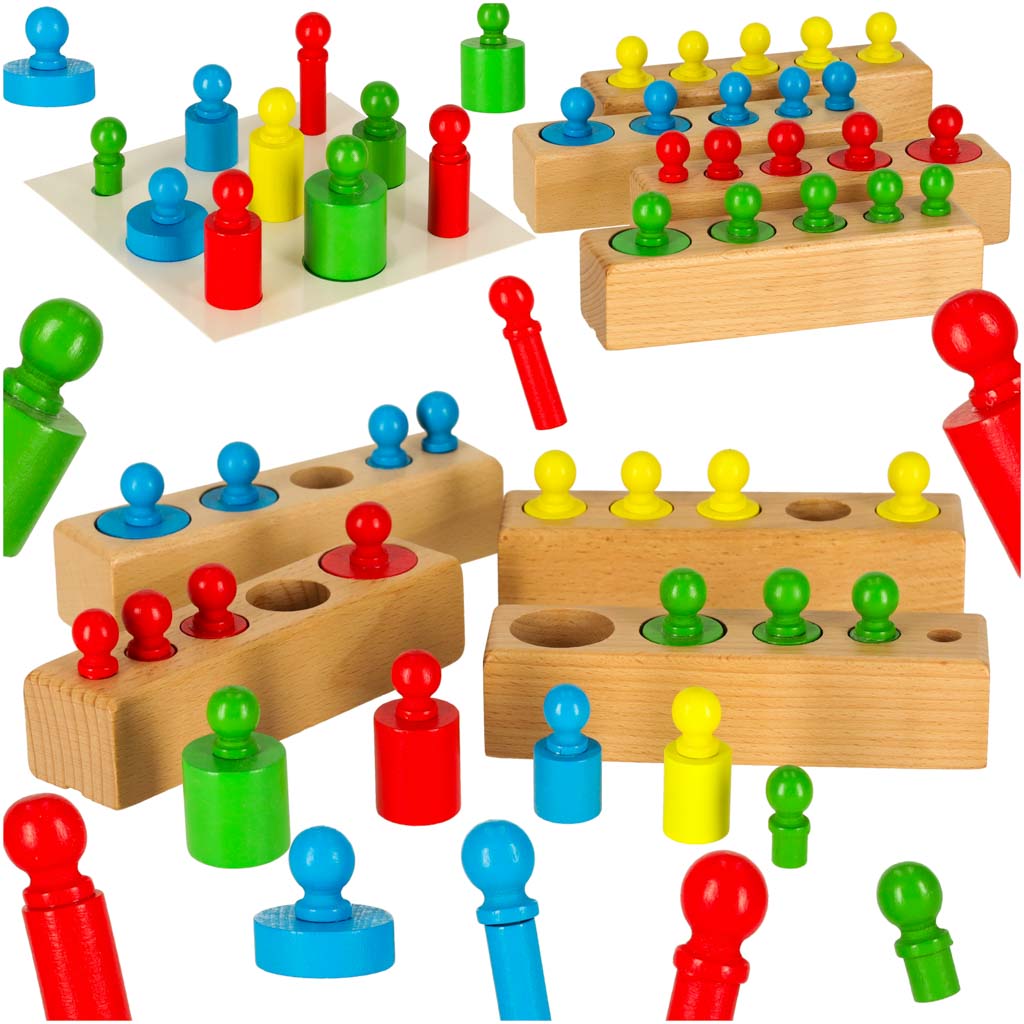 Závažia Drevené valce Montessori farebné