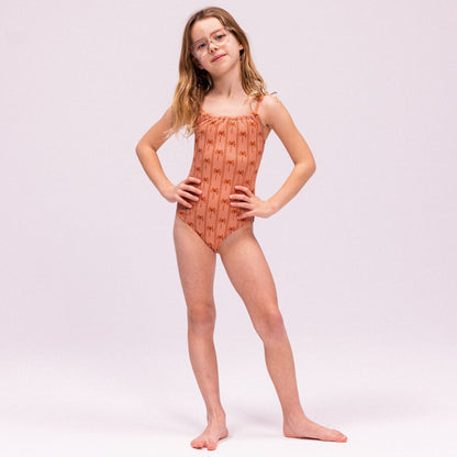 Swim Essentials Swimsuit Girls - Brown - Palm Stripe