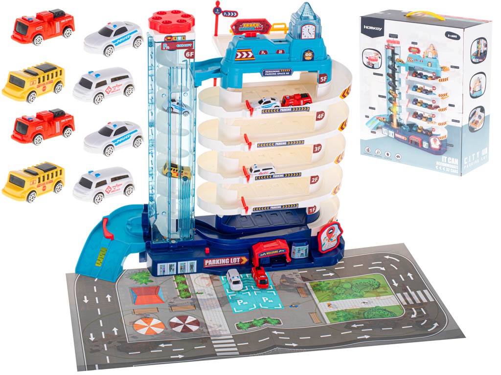 Parking Garage 5 Levels Electric Elevator + Mat + 8 Cars