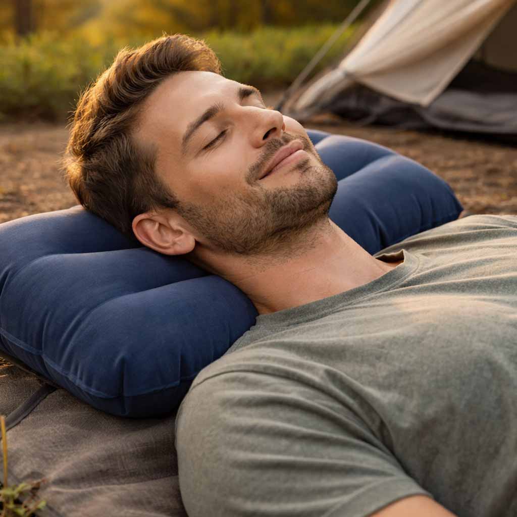 Bestway 67121 Travel Inflatable Velour Cushion Navy Blue