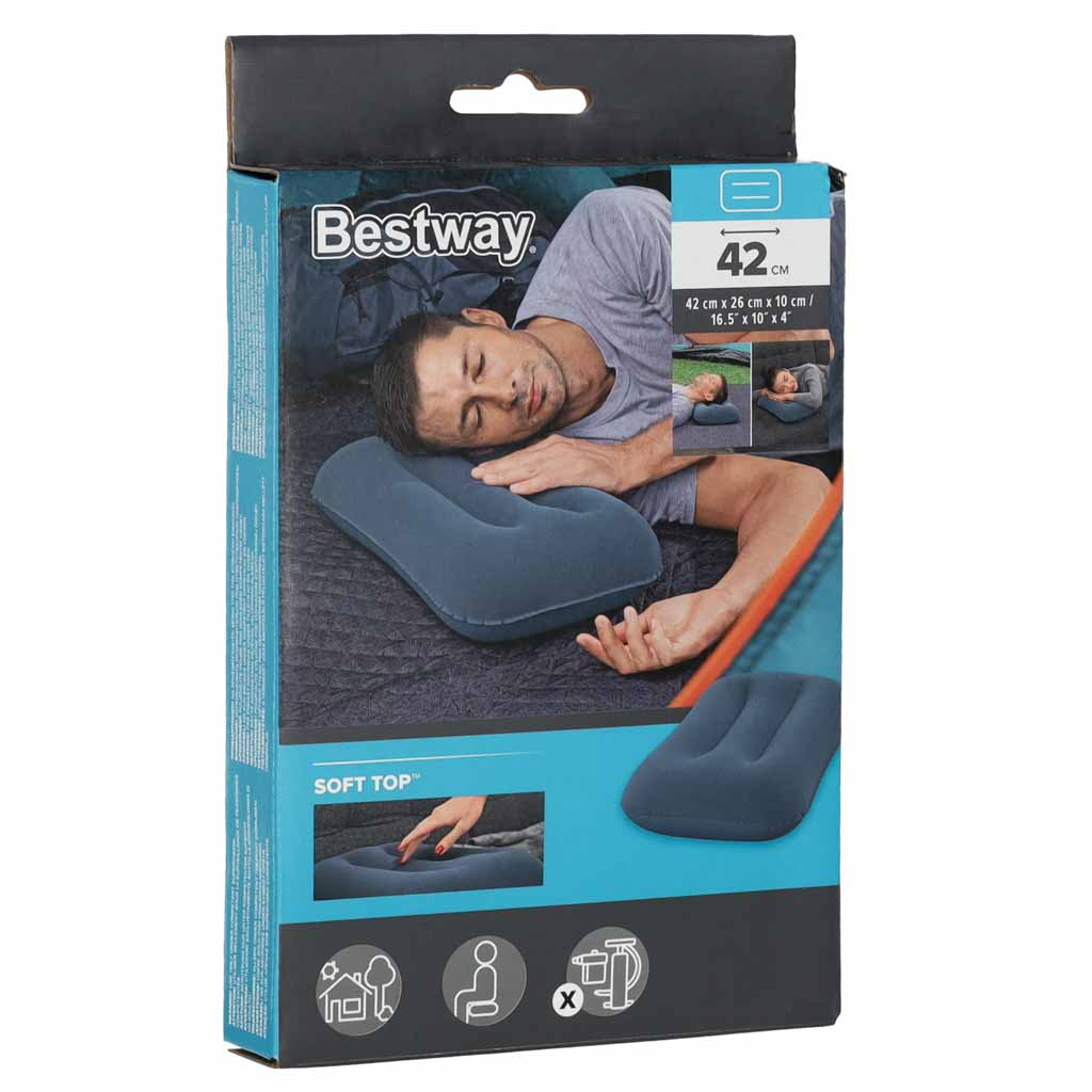 Bestway 67121 Travel Inflatable Velour Cushion Navy Blue