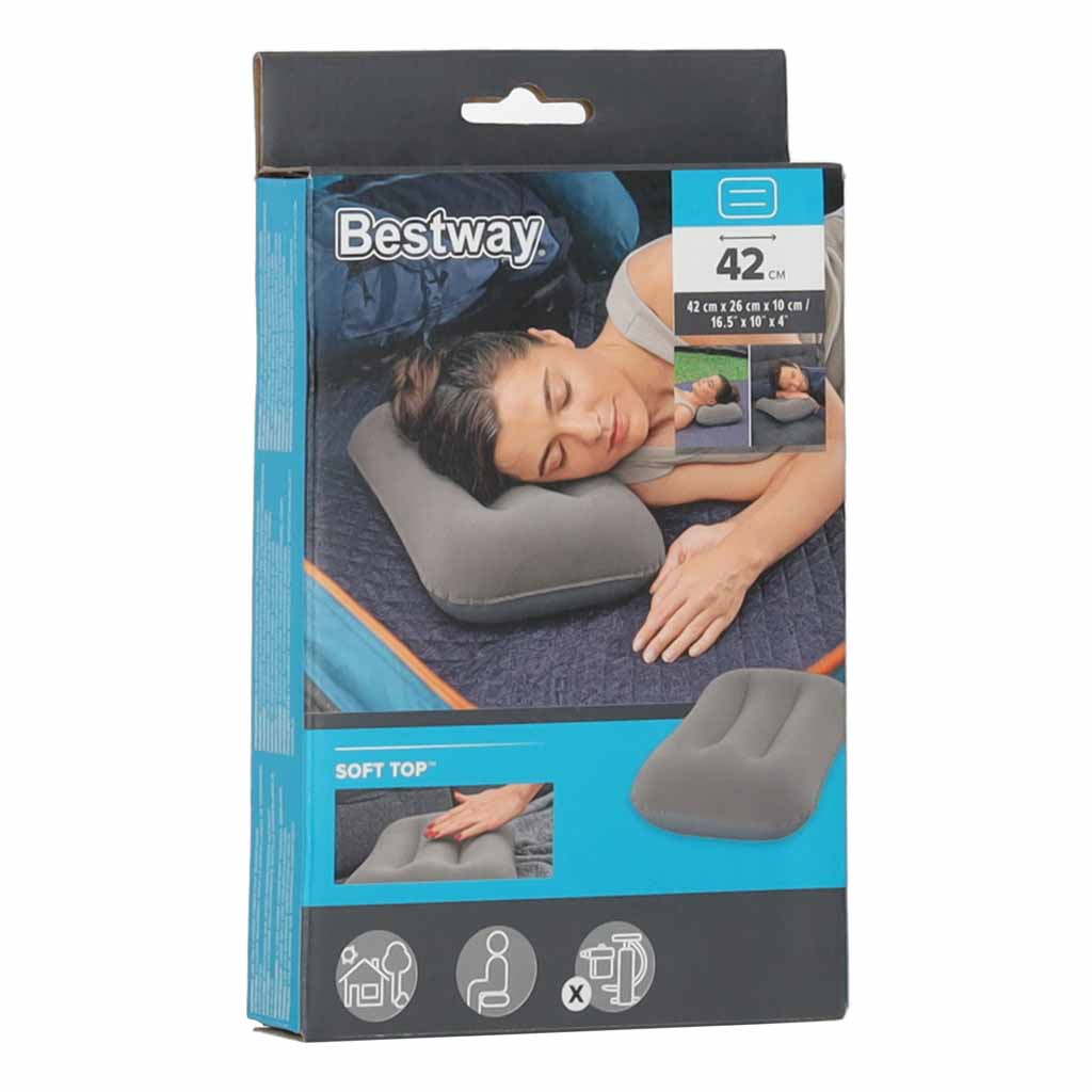 Bestway 67121 Travel Inflatable Pillow Velour Grey