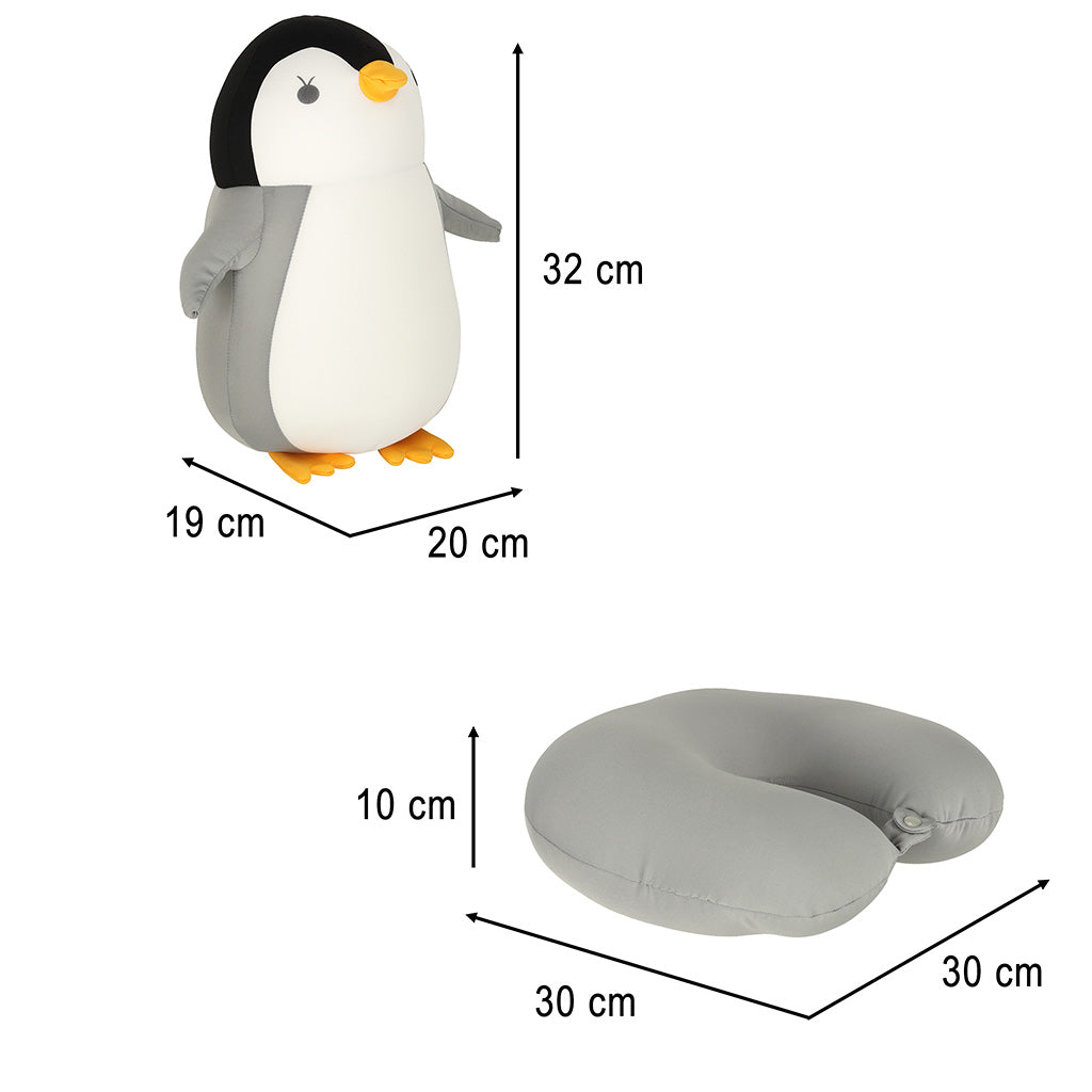 Travel Pillow 2-in-1 Neck Croissant For Car Airplane Penguin Mascot