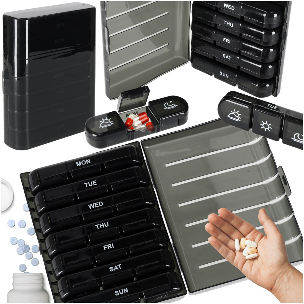 Drug Pill Organizer Container Black
