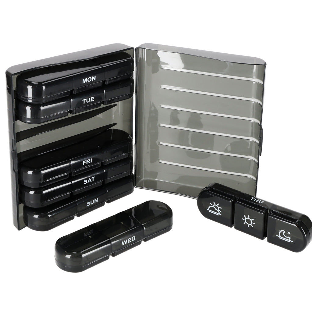 Drug Pill Organizer Container Black