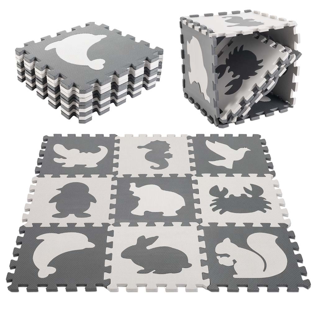 Foam Pusselmatta för barn 9 El. Svart-ecru 85cm X 85cm X 1cm
