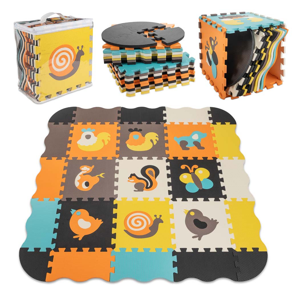 Schaumstoff-Puzzlematte / Laufstall für Kinder 25el. Bunte Tiere 114 cm x 114 cm x 1 cm