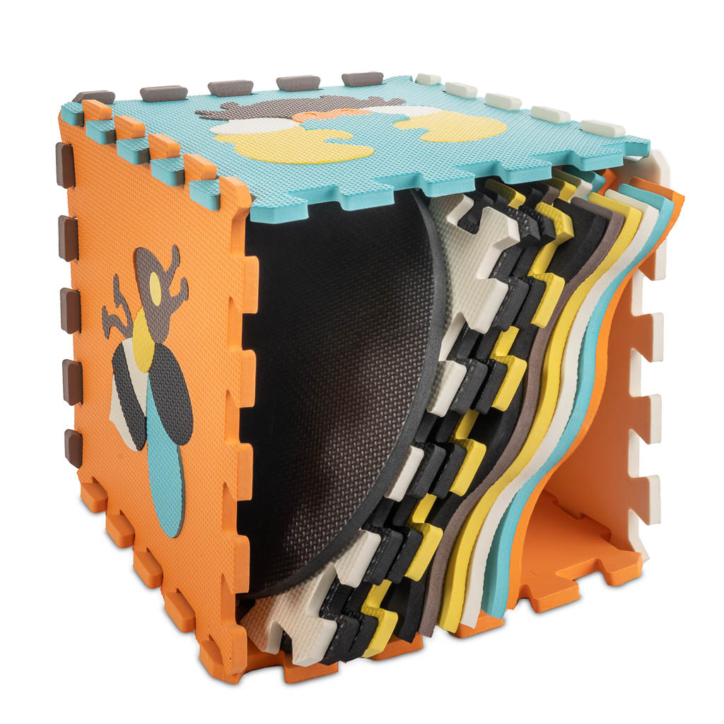 Schaumstoff-Puzzlematte / Laufstall für Kinder 25el. Bunte Tiere 114 cm x 114 cm x 1 cm