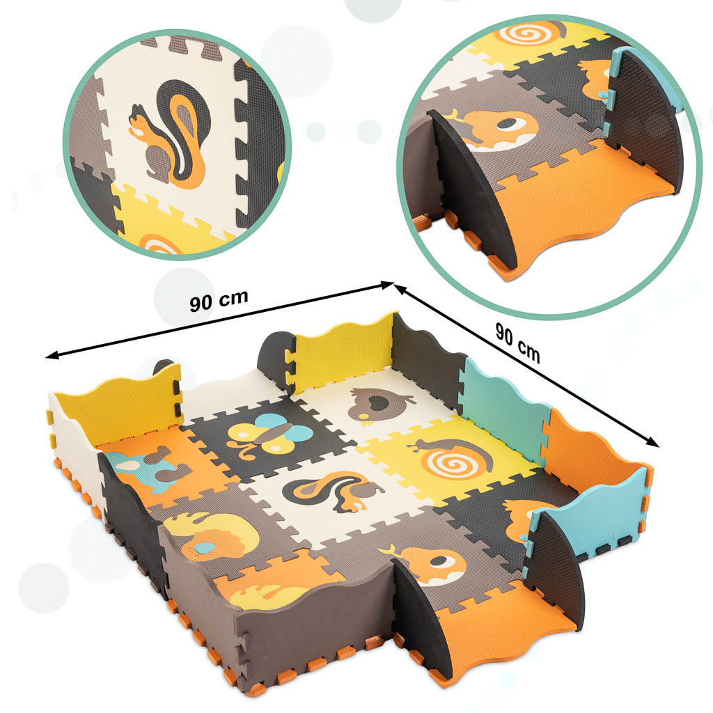Schaumstoff-Puzzlematte / Laufstall für Kinder 25el. Bunte Tiere 114 cm x 114 cm x 1 cm