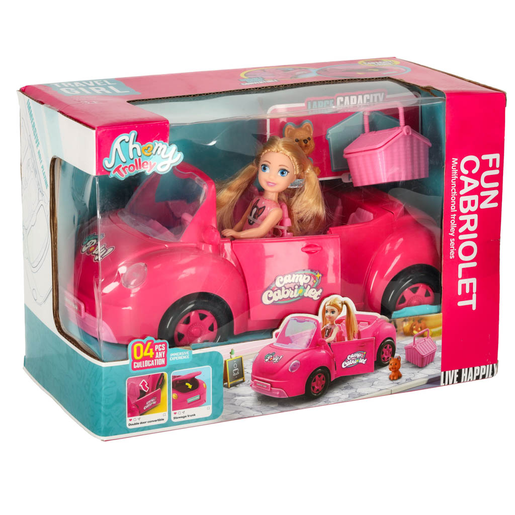 Car For Dolls Convertible Pink 4 El.