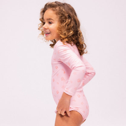 Swim Essentials UV-Badeanzug für Mädchen mit langen Ärmeln – Pink – Shell Tastic