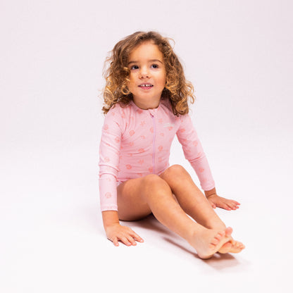 Swim Essentials UV-Badeanzug für Mädchen mit langen Ärmeln – Pink – Shell Tastic