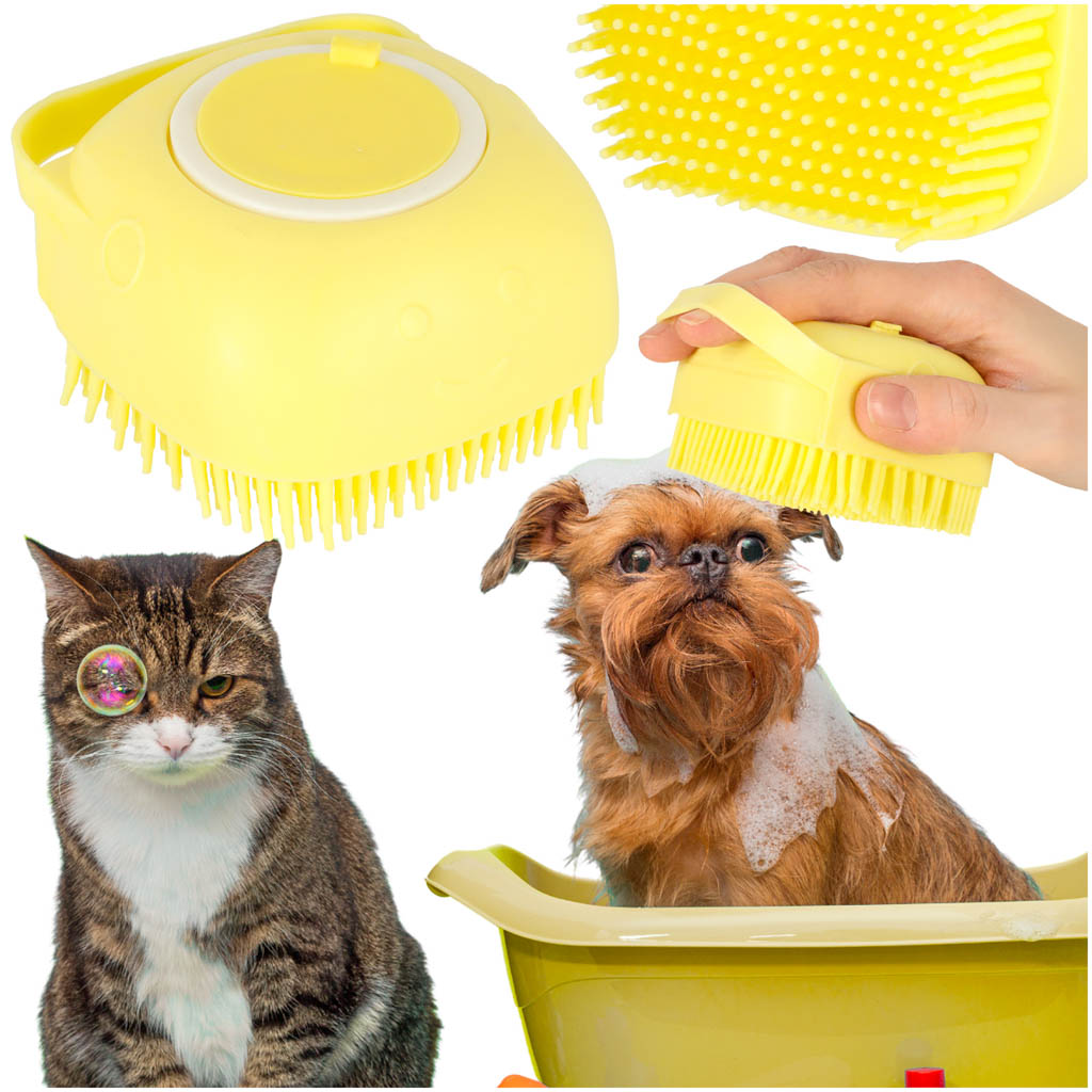 Cepillo De Silicona Para Lavar Perros Gatos Amarillo