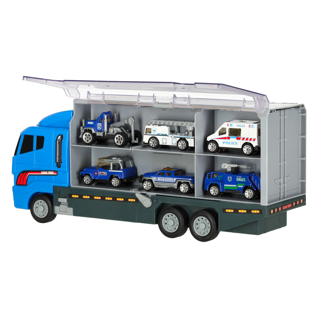 Transporter Truck Tir Launcher + Metal Cars Police