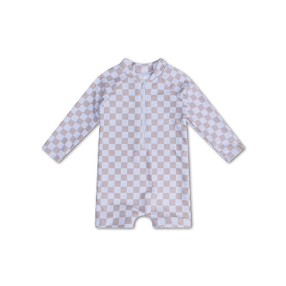 Swim Essentials Uv Swimsuit Boys - Beige/white - Checkmate