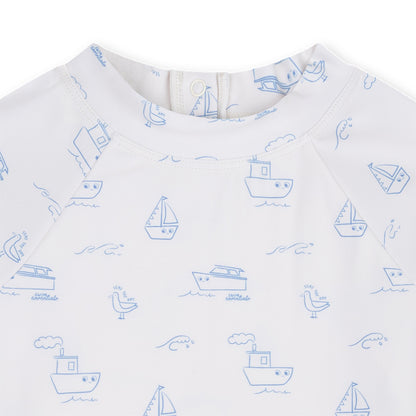 Swim Essentials Uv Swimming T-shirt Long Sleeves - Beige/blue - Seas The Day