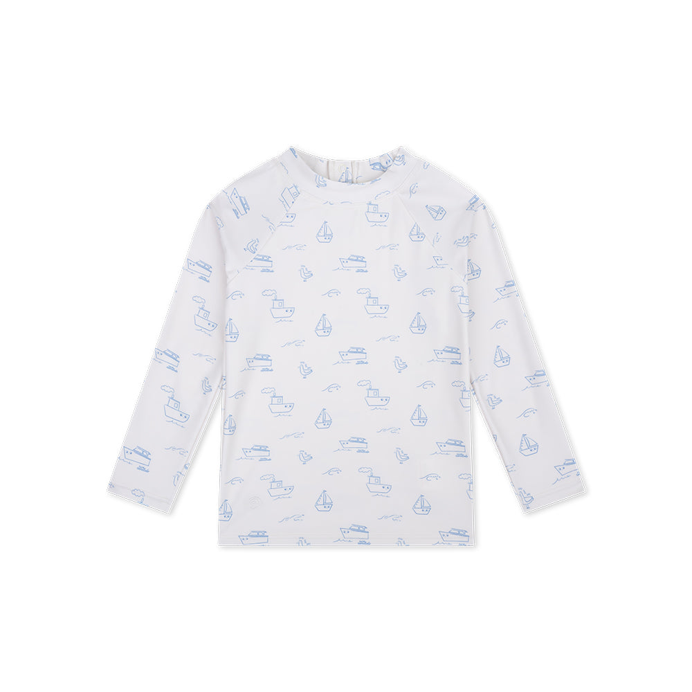 Swim Essentials Uv Swimming T-shirt Long Sleeves - Beige/blue - Seas The Day